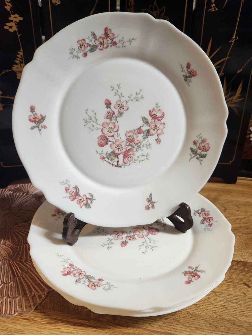 Arcopal Florentine Dinner Plates 10.25" Cherry Blossoms Opal Glass Set of 4